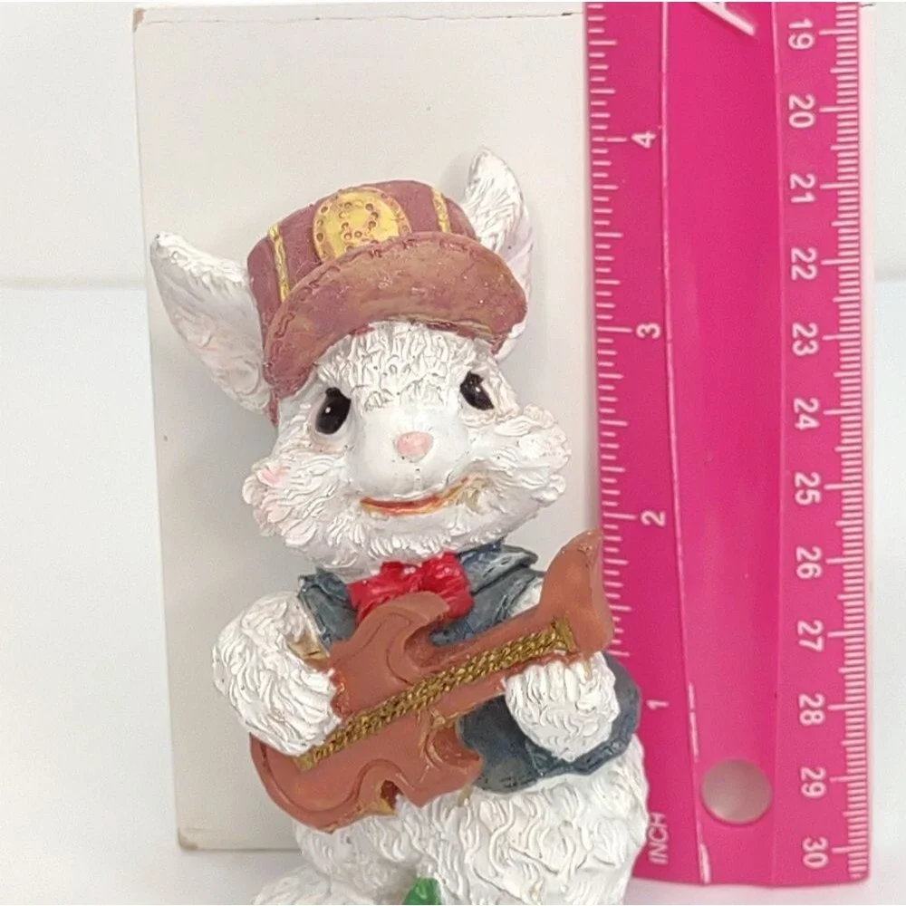 Bunny Figurine Playing Guitar Resin Rabbit